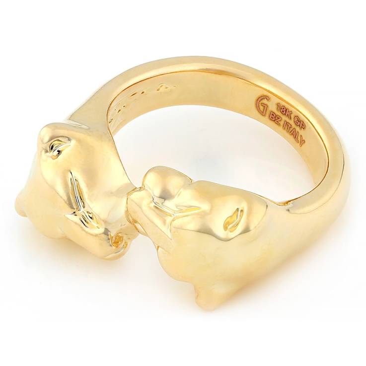 Double Panther Ring In 18K Gold Over Bronze