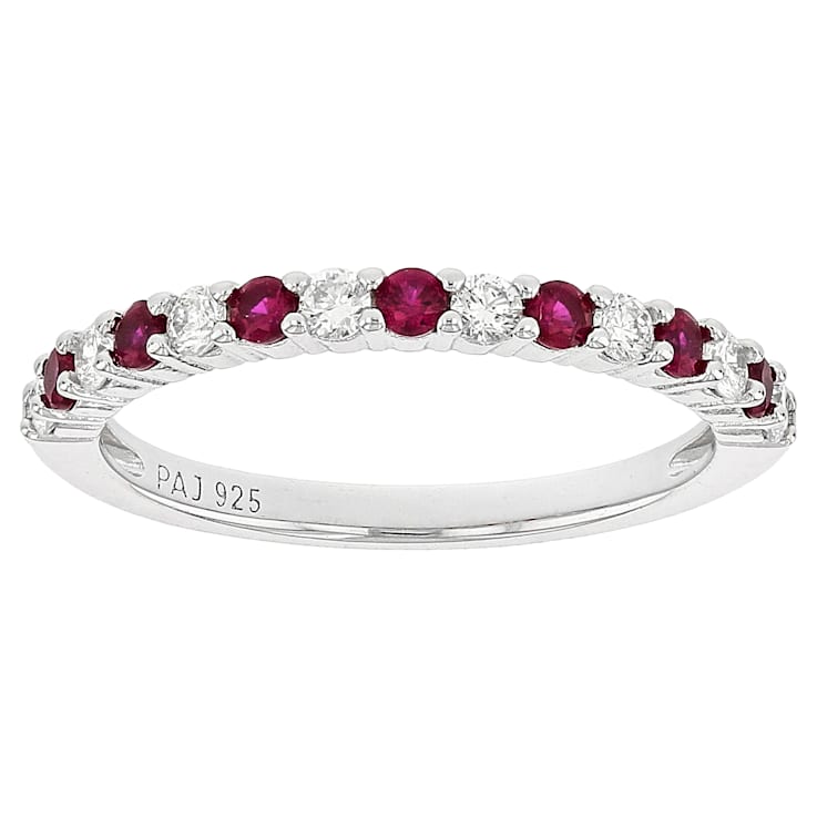 Lab-Created Ruby And Diamond Band Ring In Sterling Silver