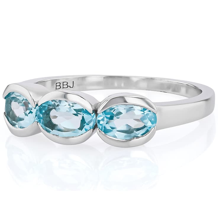 Sky Blue Topaz Three-Stone Ring In Platinum Over Sterling Silver