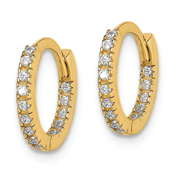 14K Yellow Gold Cubic Zirconia Hinged Hoop Earrings