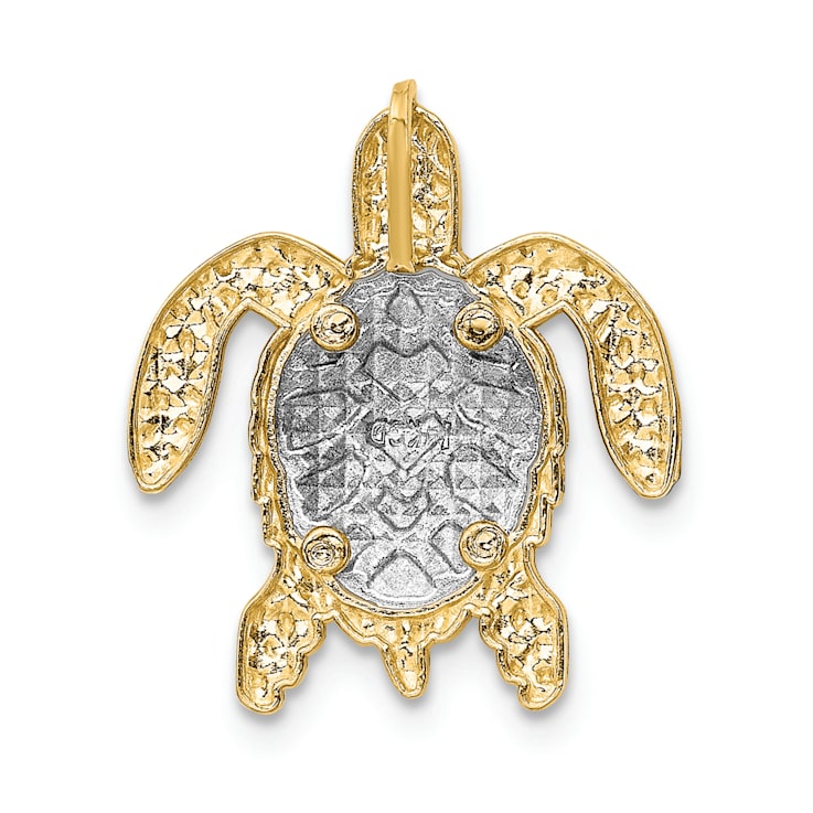 14k Yellow Gold and 14k White Gold Textured Turtle Slide Pendant