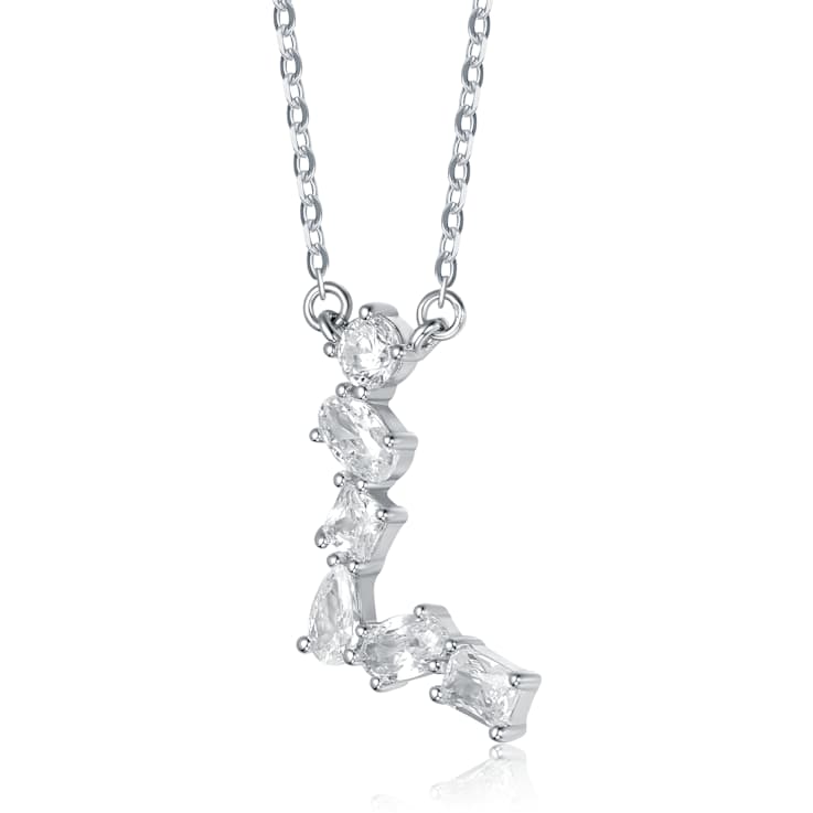 Initial L Mixed Cut CZ Pendant Necklace In Sterling Silver 18 Inch