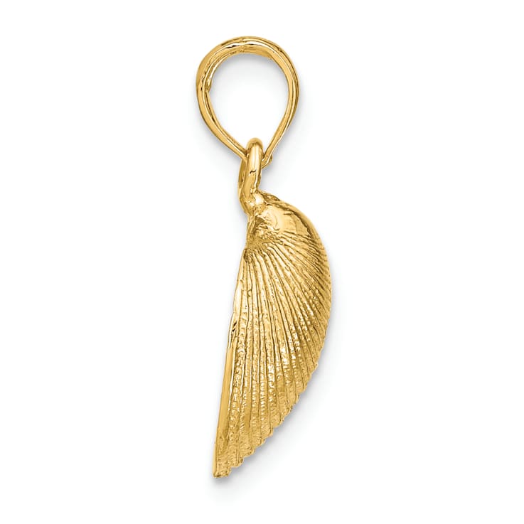 14k Yellow Gold Textured Medium Clam Shell Pendant