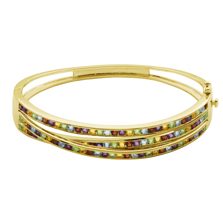 Multi-Color Multi-Gemstone 18k Yellow Gold Over Sterling Silver Bracelet