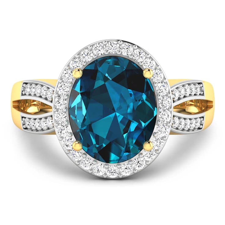 4.09 ctw Oval London Blue Topaz and Diamond 14K Yellow Gold Split Shank
Halo Ring