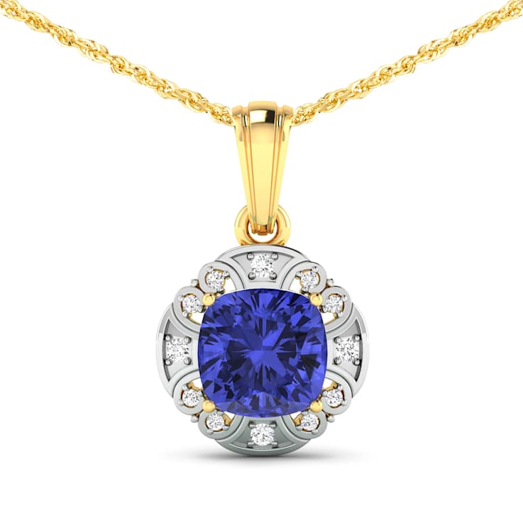 1.99ctw 14K Yellow Gold Tanzanite and White Diamond Pendant with 18 inch
Cable Chain