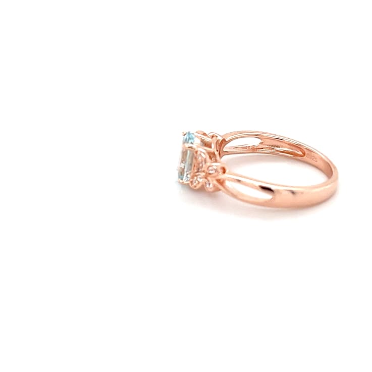 8x6mm Oval Aquamarine and White CZ 18K Rose Gold Over Sterling Silver
Ring, 1.16ctw