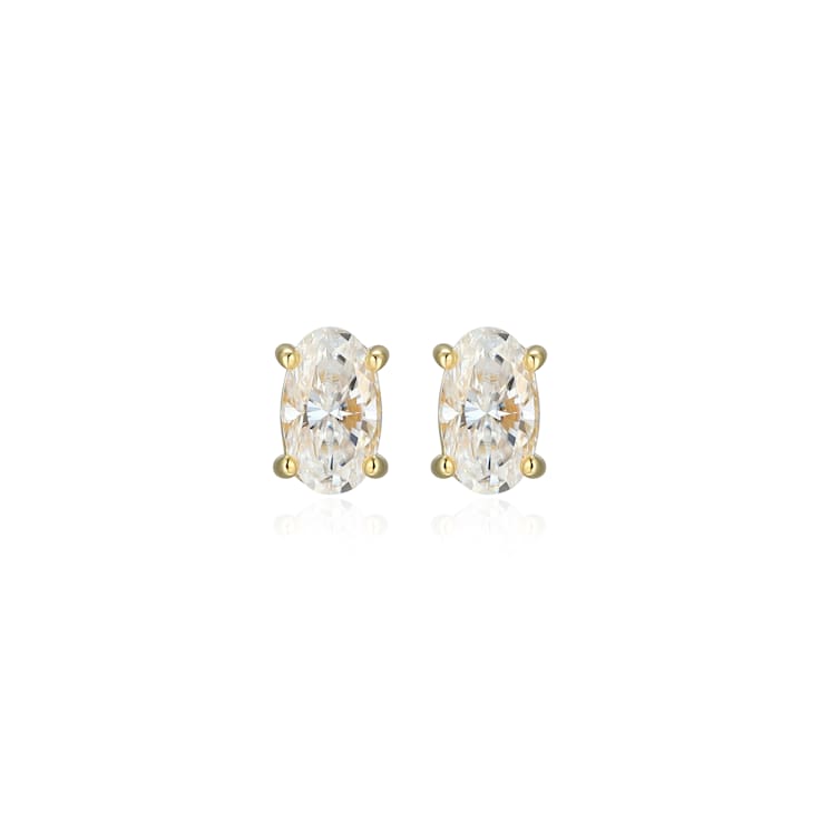 Oval Moissanite 14k Yellow Gold Over Silver Stud Earrings 0.52ctw DEW
