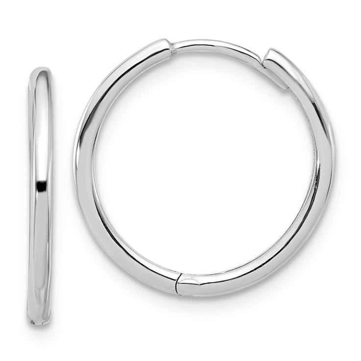 Rhodium Over 14k White Gold 5/8" Polished Hinged Hoop Earrings