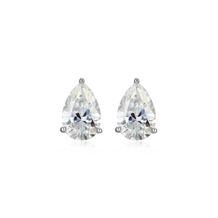 Pear Shape Moissanite Platineve Stud Earrings 3.00ctw DEW