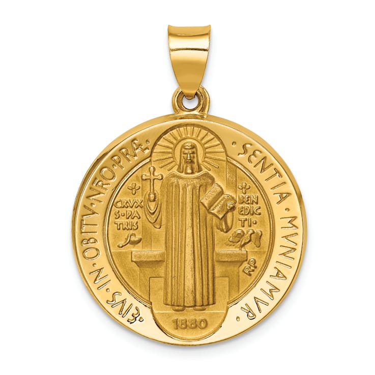 14k Yellow Gold Polished and Satin St. Benedict Reversible Medal Pendant