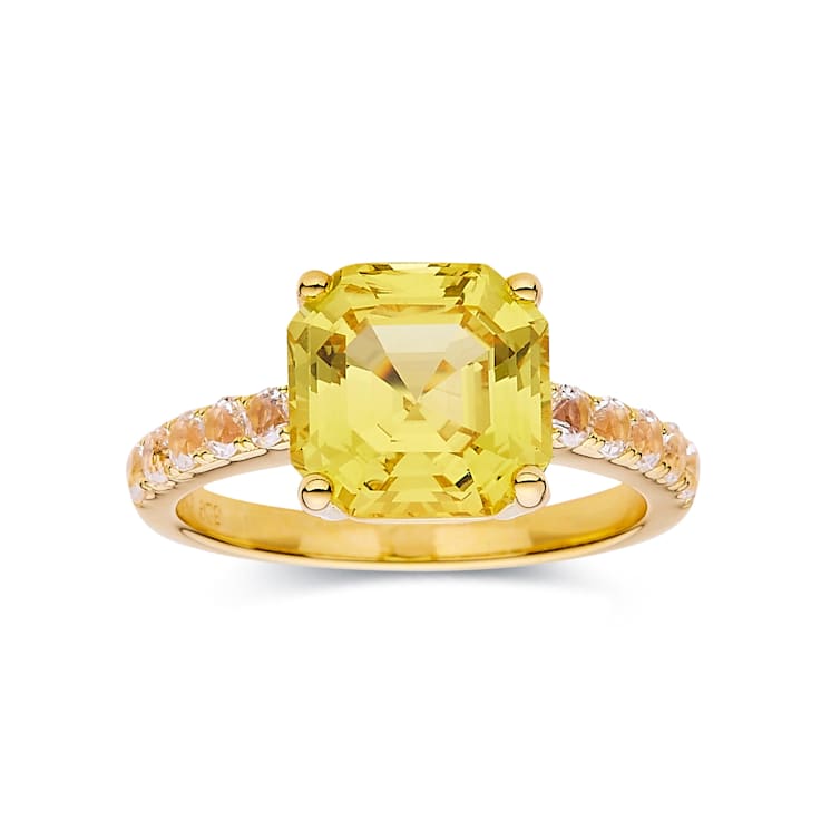 Asscher Cut Lab Created Yellow Sapphire, Round White Topaz 18K Yellow
Gold Over Sterling Silver Ring