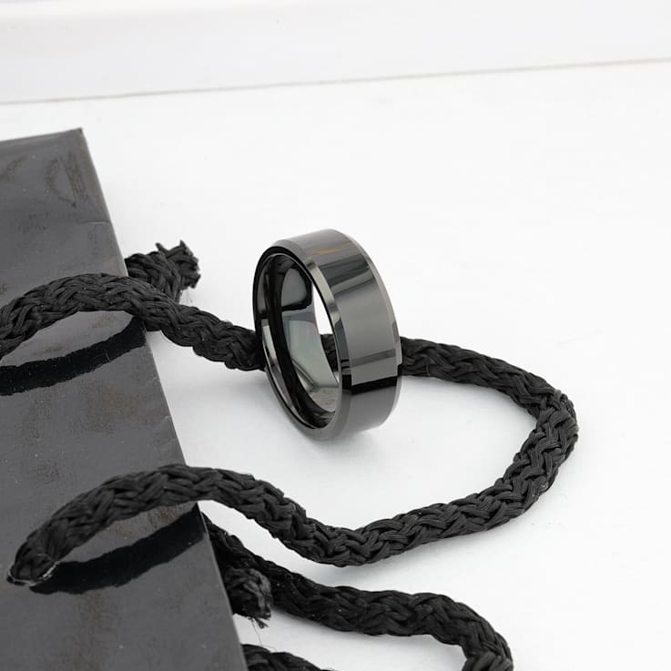 INFINITY Black Tungsten Ring with Beveled Edges 8mm