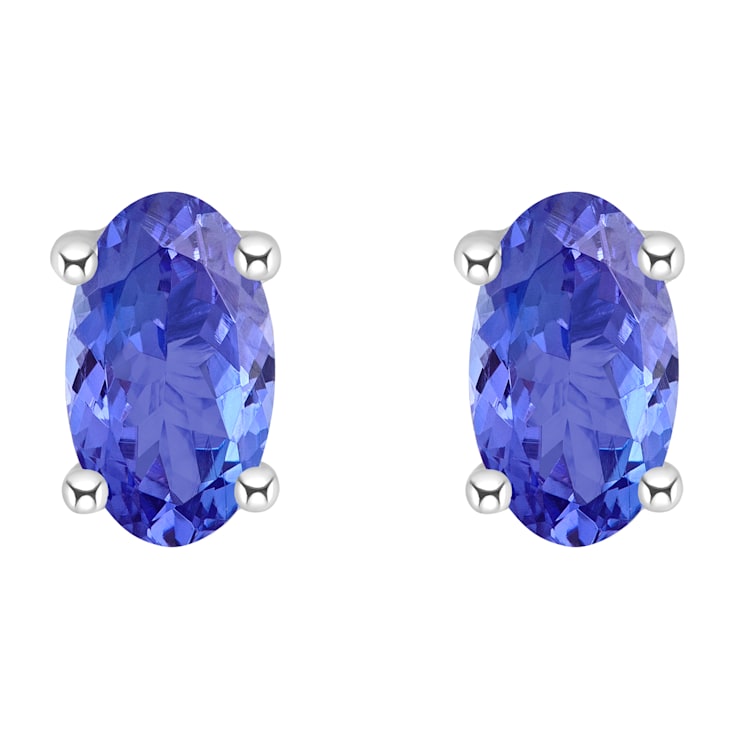 5x3mm Oval Tanzanite 14k White Gold Stud Earrings