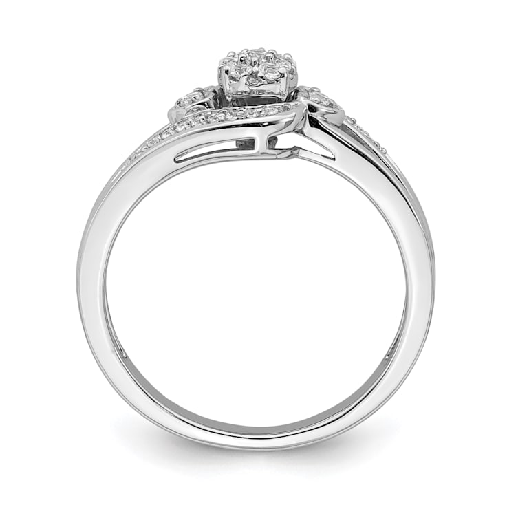 Rhodium Over 10K White Gold Lab Grown Diamond Cluster Engagement Ring 0.201ctw