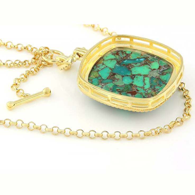 Green Turquoise And White Zircon Pendant Necklace In 18K Gold Over
Sterling Silver