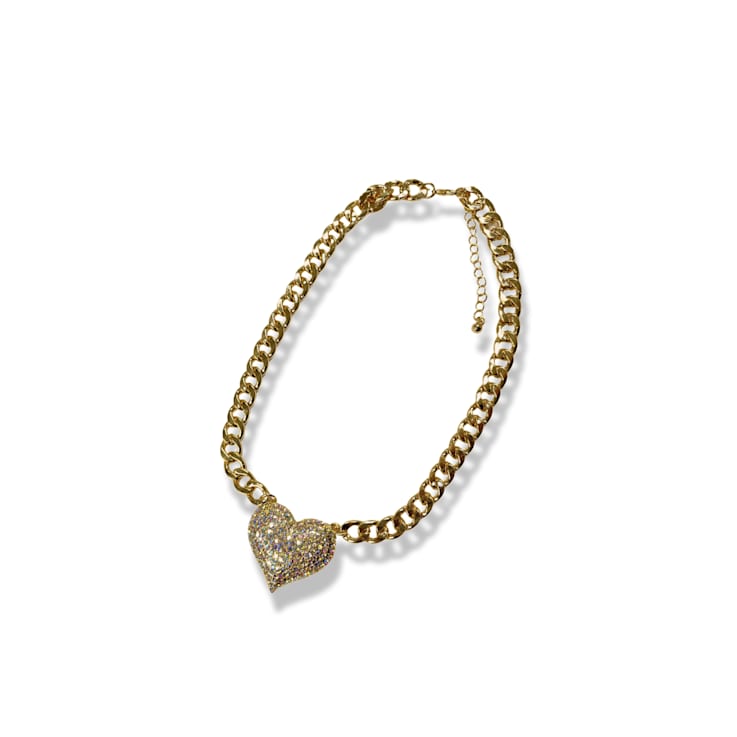 AB Crystal Gold Tone Center Heart Pendant Necklace.