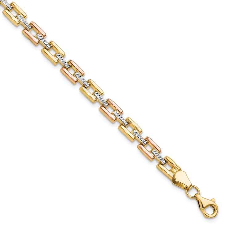 14K Two-tone Gold Diamond-Cut 5mm Fancy Link Bracelet