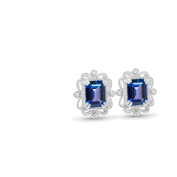 Rectangular Octagonal Tanzanite and CZ Rhodium Over Sterling Silver
Earrings, 4.13ctw