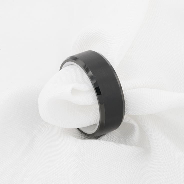 SIGMA Black Tungsten Brushed Center Men’s Wedding Band with Polished
Edges & White Interior 8mm