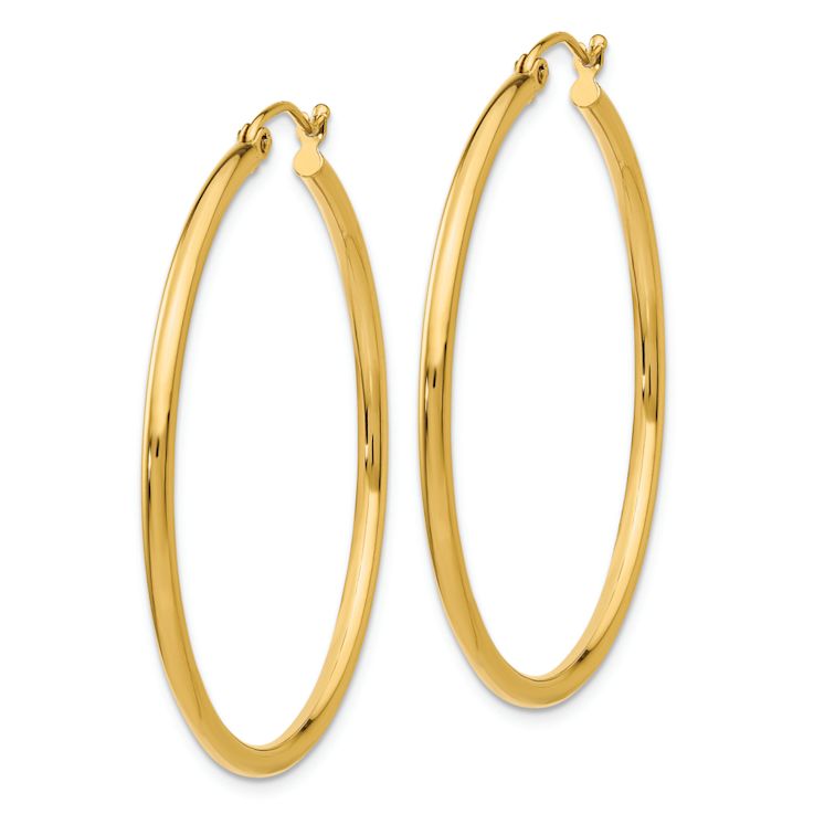 14k Yellow Gold Polished 1 9/16" Tube Hoop Earrings