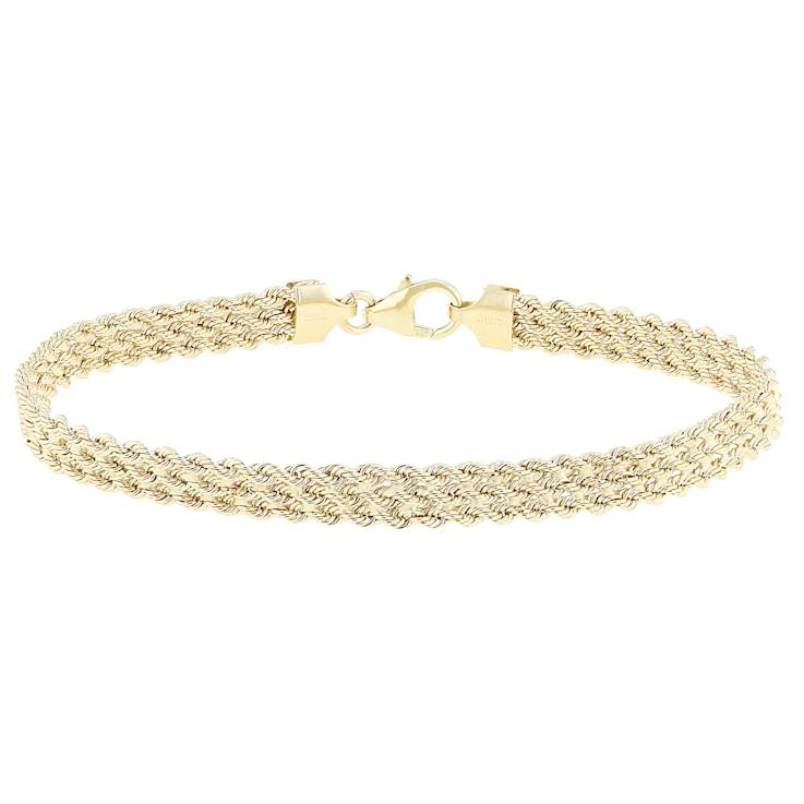 Italian Multi-Row Rope Bracelet In Solid 14K Yellow Gold 5.6mm