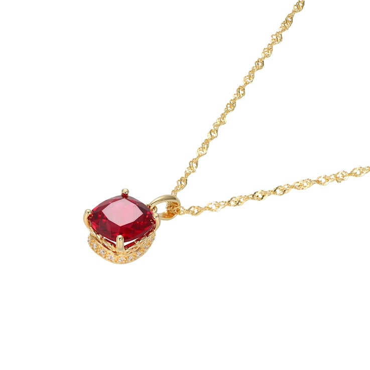 Lab Created Ruby And Diamond Simulant 18k Yellow Gold Over Silver July
Birthstone Pendant 4.42ctw
