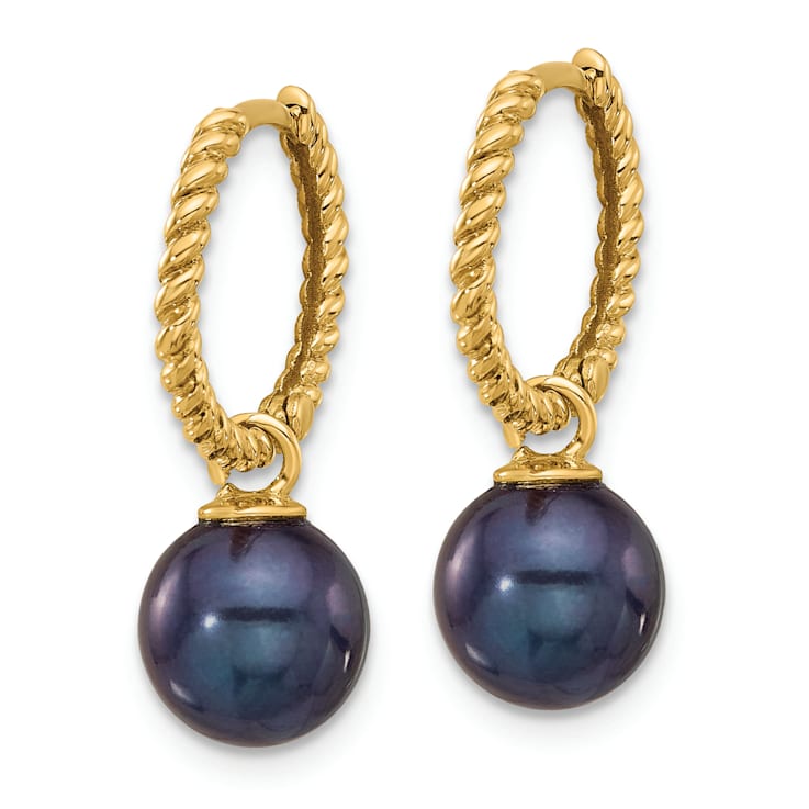 14K Yellow Gold 7-8mm Black and White Freshwater Cultured Pearl
Removable Dangle Hoop Earrings
