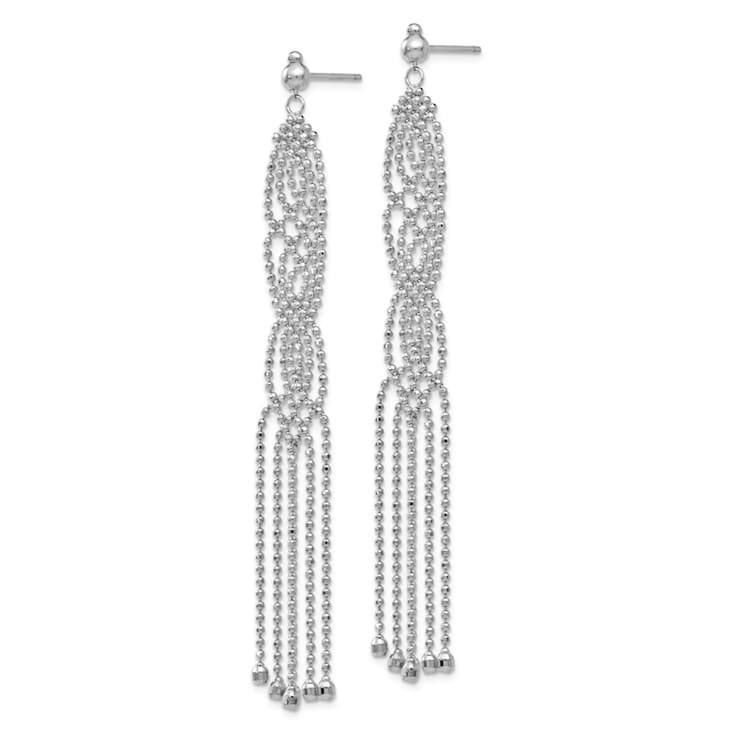 Rhodium Over 14k White Gold Bead Chain Dangle Earrings
