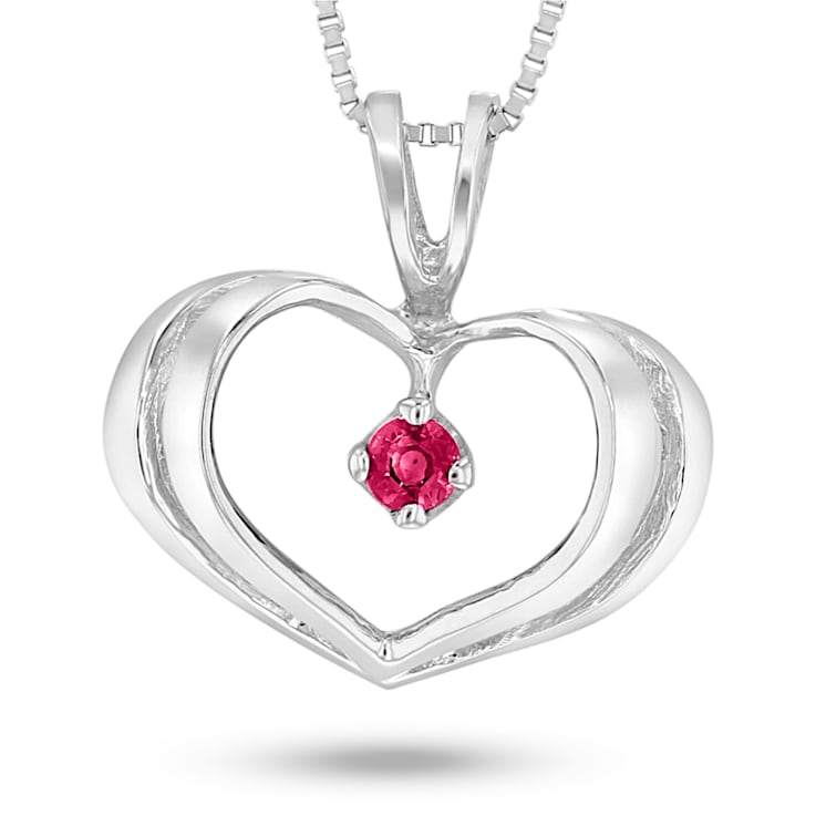 0.06ct Ruby Heart Pendant in 14k White Gold