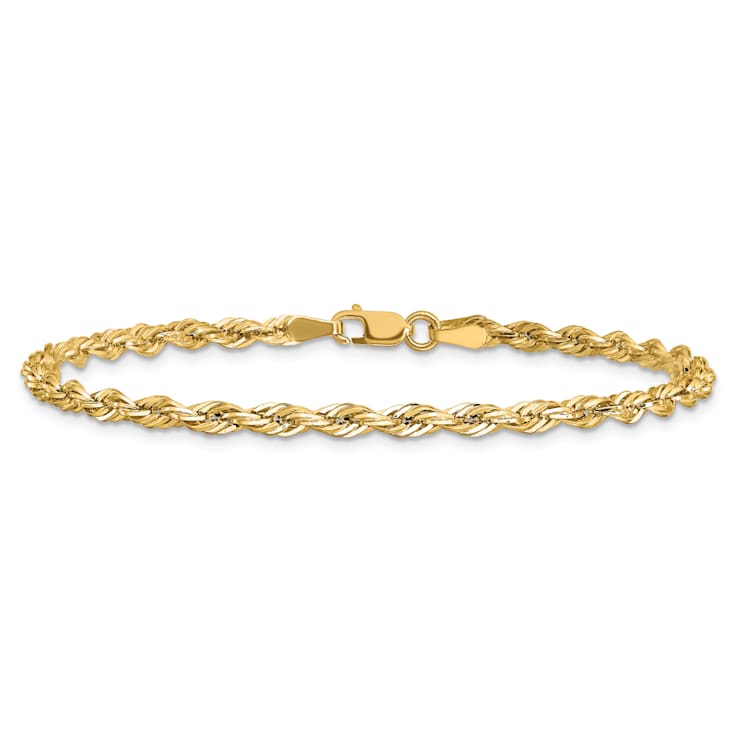 14k Yellow Gold 3mm Rope Link Bracelet, 8 Inches