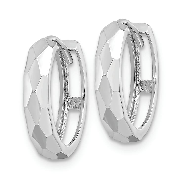 Rhodium Over 14k White Gold Polished Faceted 9/16" Hinged Hoop Earrings