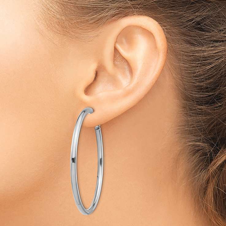 Rhodium Over 14k White Gold Polished 2 1/16" Round Hoop Earrings