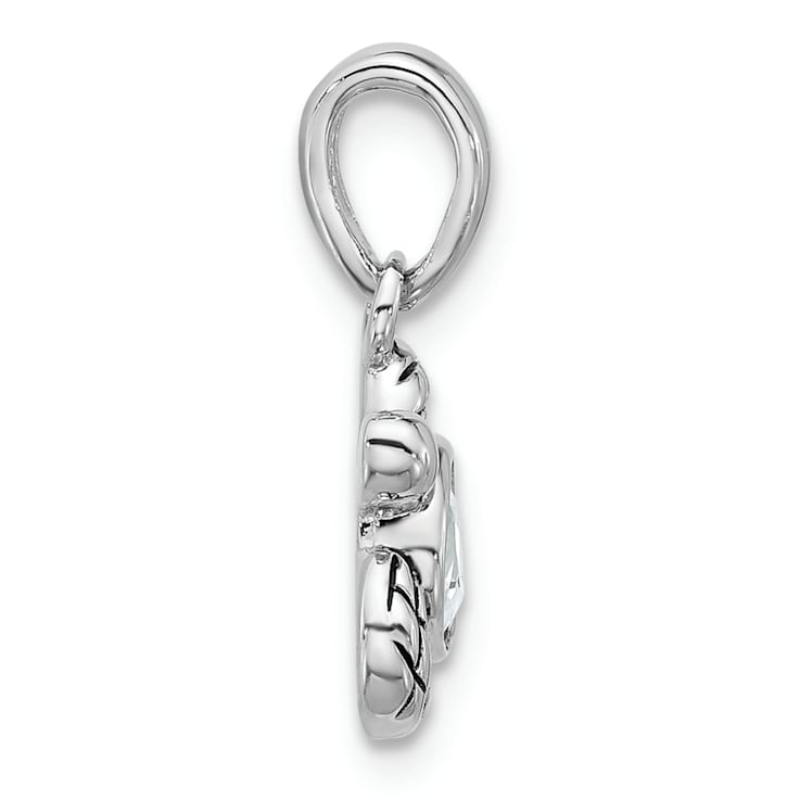 Rhodium Over Sterling Silver Antiqued Crystal Apr Birthstone Turtle Pendant