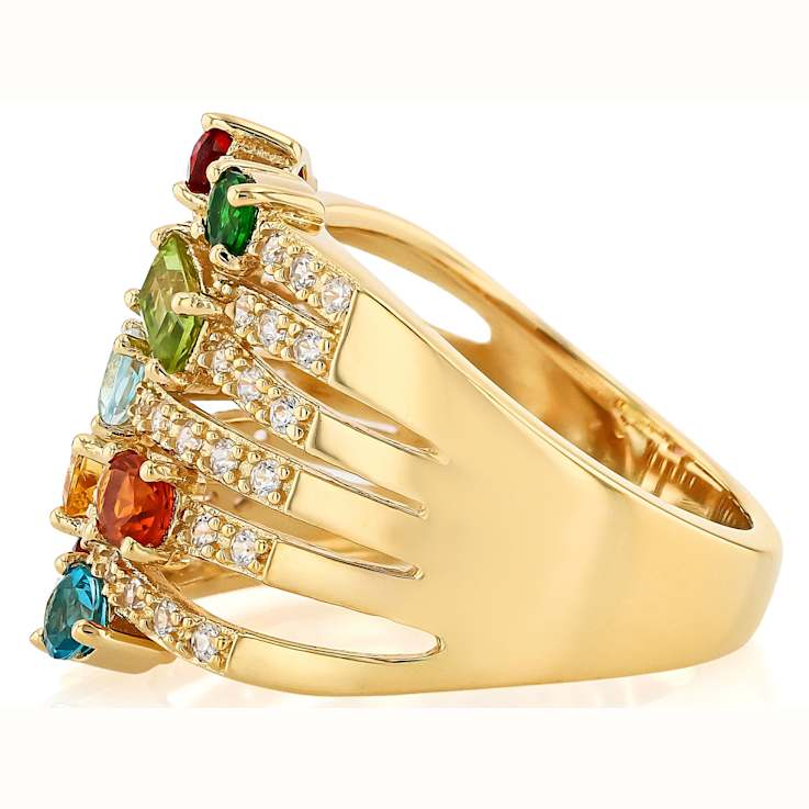 Multi-Gemstone Multi-Row Band Ring In 18K Gold Over Sterling Silver 1.93ctw