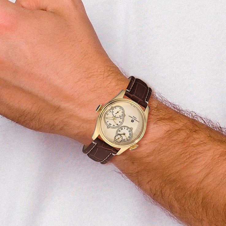 Charles Hubert Men's Stainless Steel Gold Dial Dual Time Watch