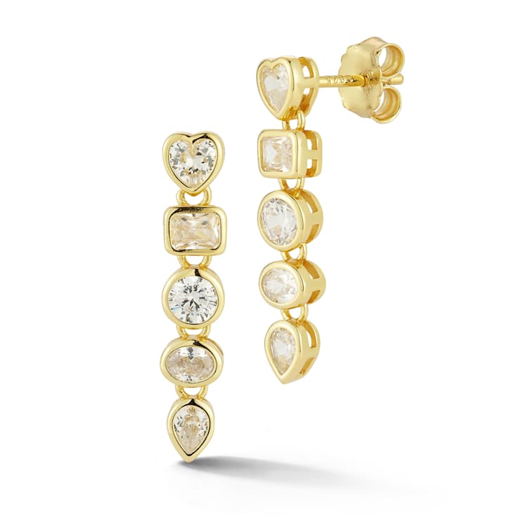 Rachel Zoe Mixed Shape CZ Dangle Earrings in 14K Gold Over Sterling Silver
