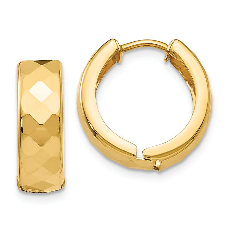 14k Yellow Gold Textured 9/16" Hinged Hoop Earrings