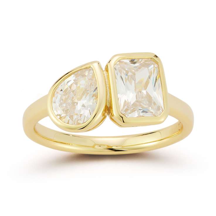 Rachel Zoe White CZ Toi et Moi Ring in 14K Gold Over Sterling Silver