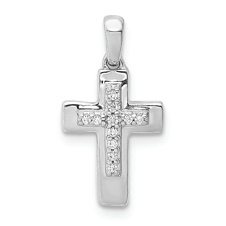 Rhodium Over 10k White Gold Accent Diamond Cross Pendant