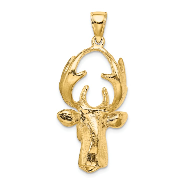 14k Yellow Gold 3D Deer Head Charm