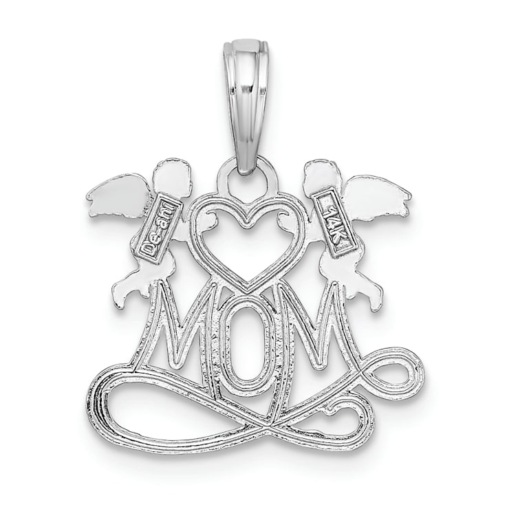 Rhodium Over 14k White Gold Mom with 2 Angels Holding Heart Charm