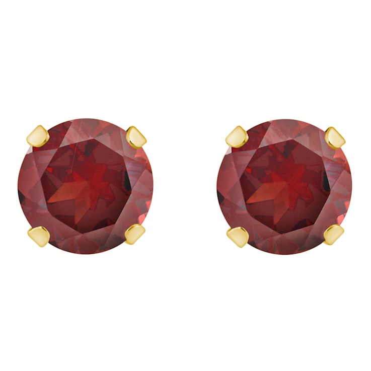 5mm Round Garnet 10k Yellow Gold Stud Earrings