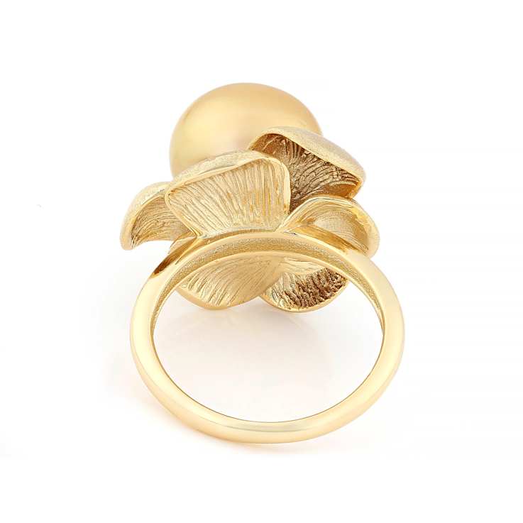 Golden South Sea Pearl Solitaire Ring In 18K Gold Over Sterling Silver