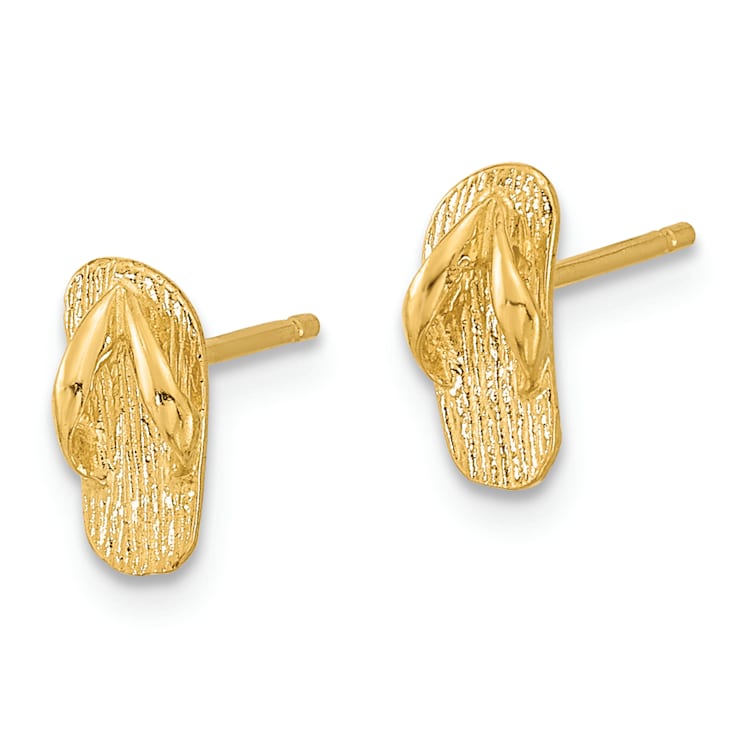 14k Yellow Gold Polished and Textured Flip Flop Stud Earrings
