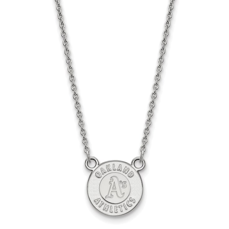 Rhodium Over Sterling Silver MLB LogoArt Oakland Athletics Pendant Necklace