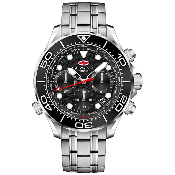 Seapro Men's Mondial Timer Black Dial, Stainless Steel Watch