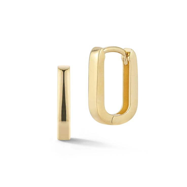 Bellissima Gold 14K Yellow Gold Mini Square Oval Huggie Hoop Earrings