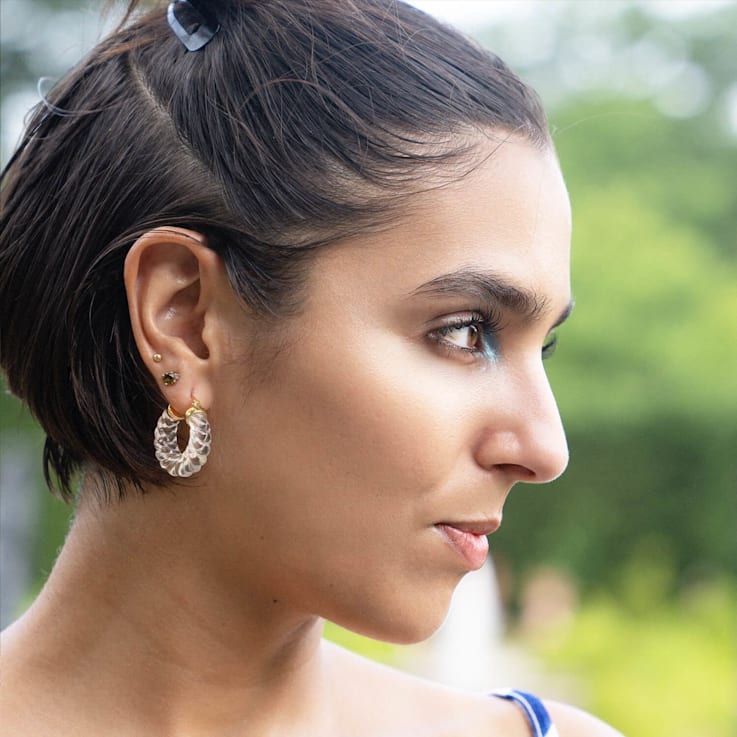 14K Yellow Gold Over Sterling Silver Clear Chunky Rope Acrylic Hoops