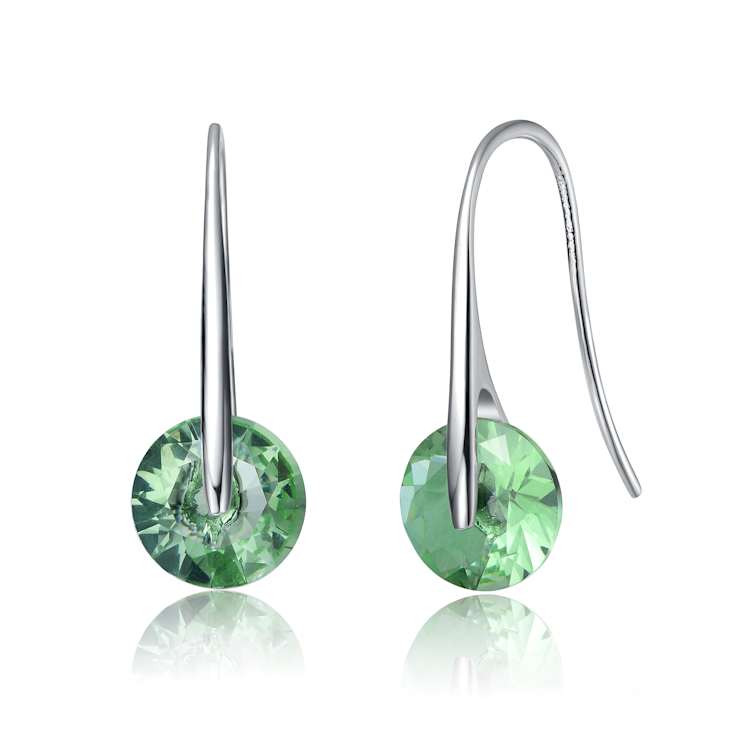 Tourmaline Color CZ Solitaire Drop Earrings In Rhodium Over Brass